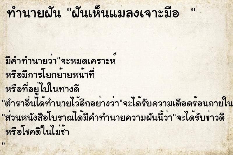 ทำนายฝัน ฝันเห็นแมลงเจาะมือ  